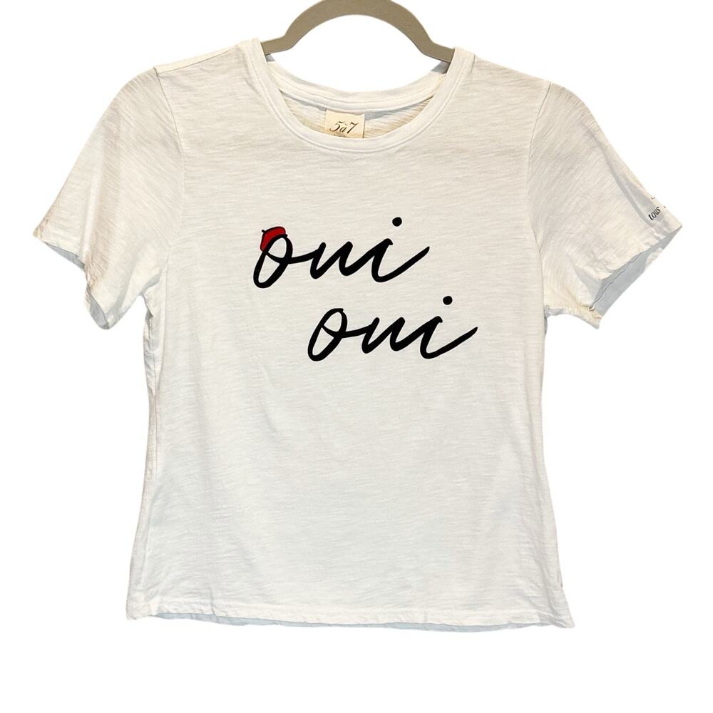 Cinq a Sept 'Oui Oui' Graphic Short Sleeve White T-Shirt. -size XS